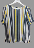 Sandwich Clothing Stripe Top Yellow Grey White Short Sleeve Split Hem UK8