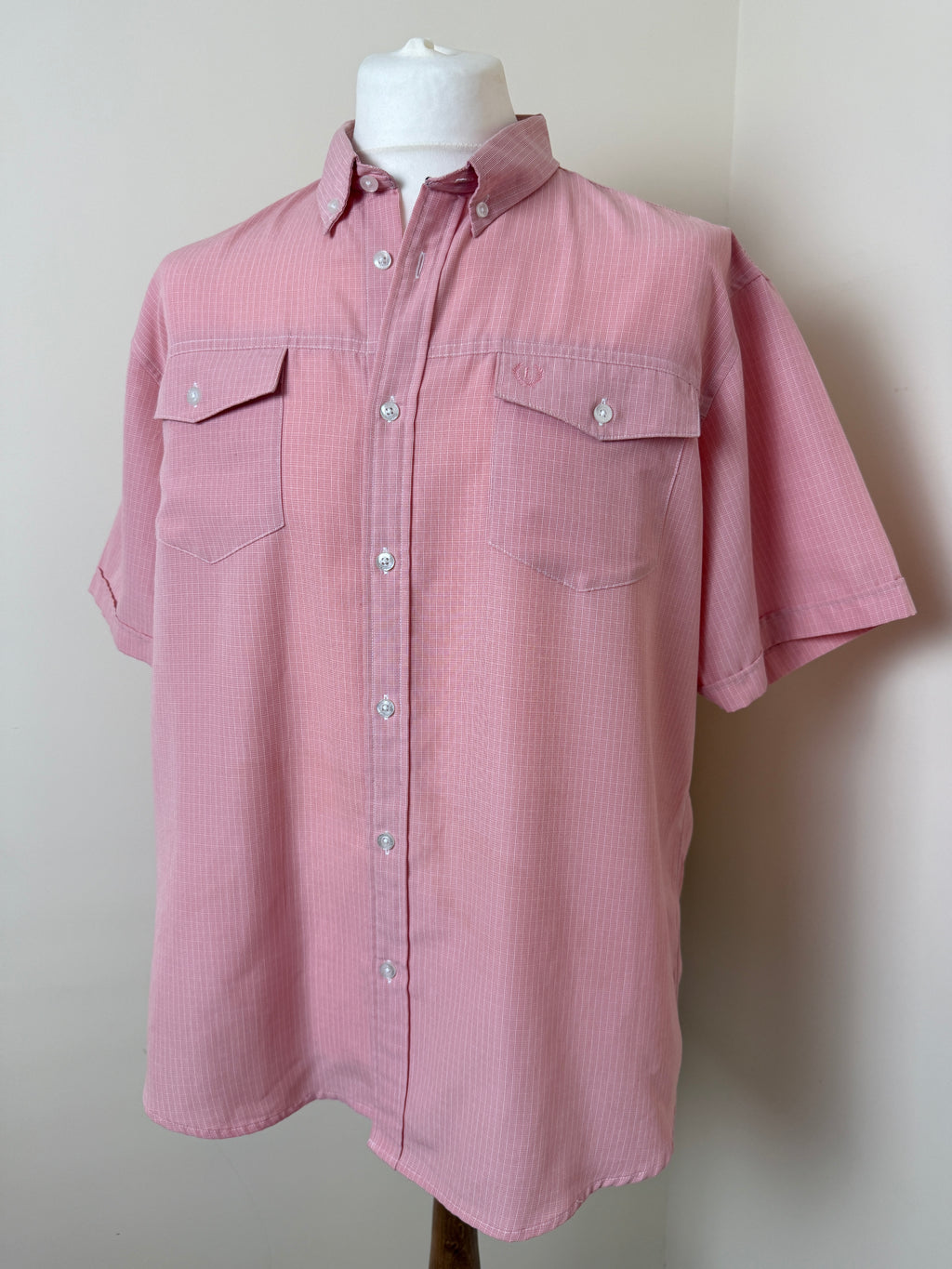 Lincoln Pink Micro Check Short Sleeve Shirt Mens XL