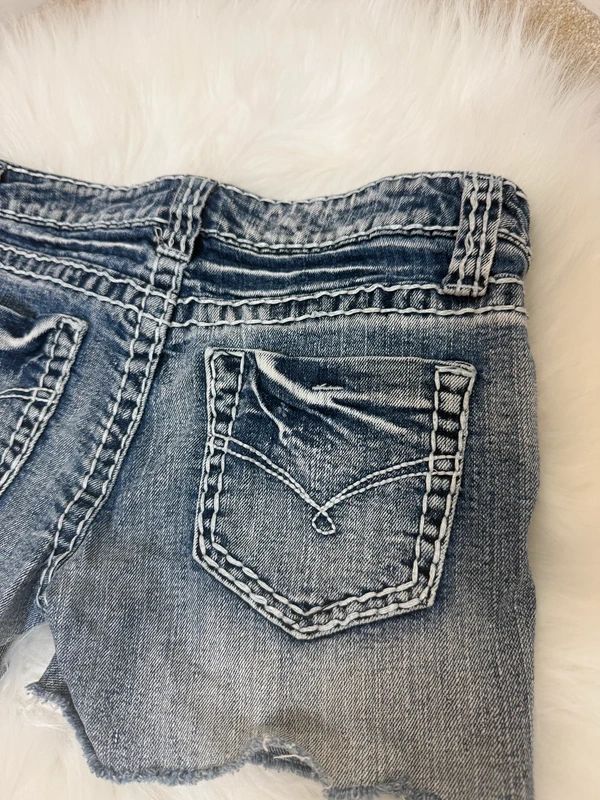 Blue Asphalt Y2K Denim Micro Shorts Dark Wash Low Rise UK 8