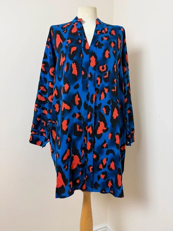 M&Co Blue Orange Leopard Print Longline Tunic Blouse Batwing V Neck UK
