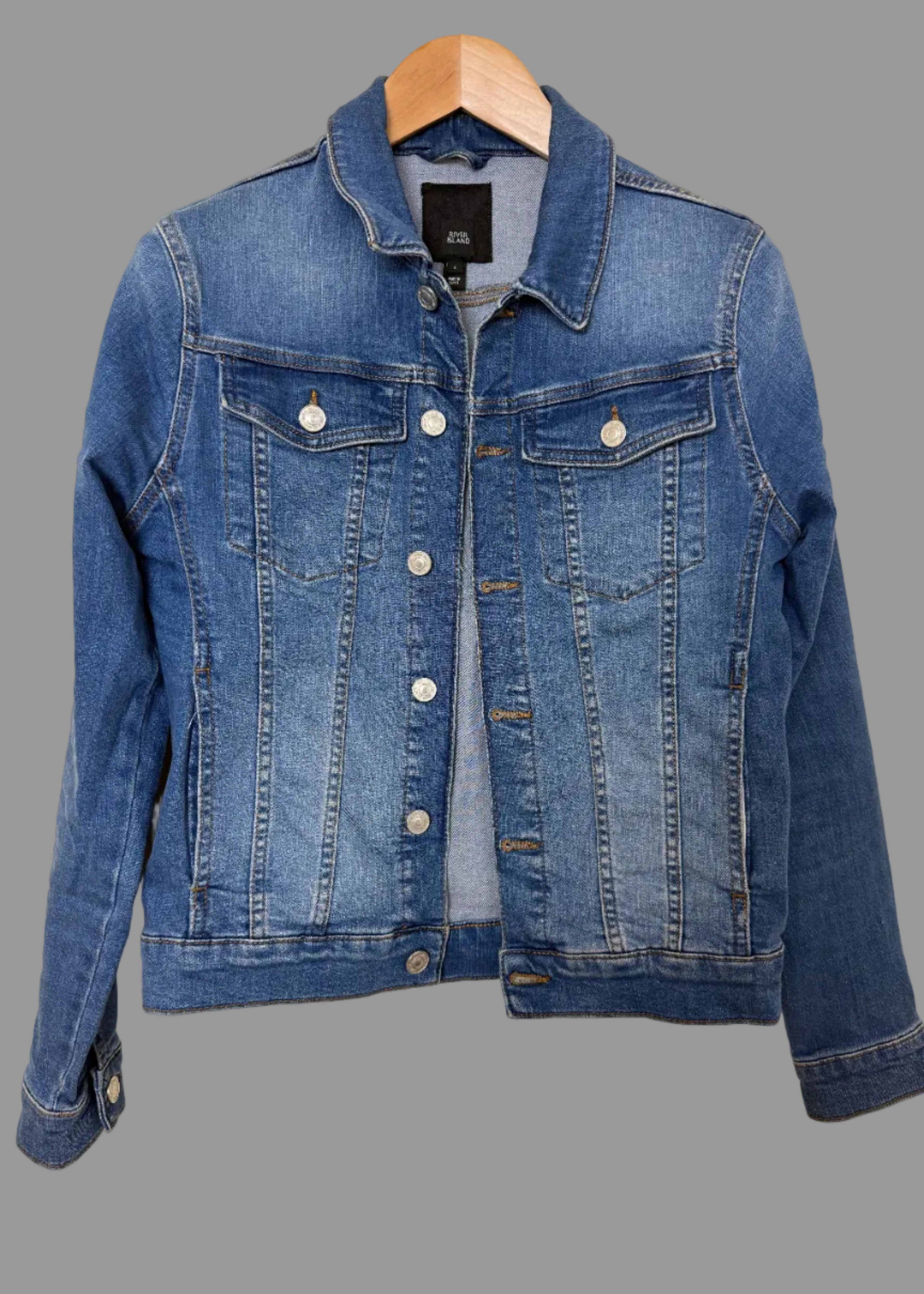 River Island Blue Stretch Denim Jacket Womens Small