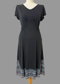Fat Face Midi Dress Grey Boho Tie Waist Printed Hem UK12
