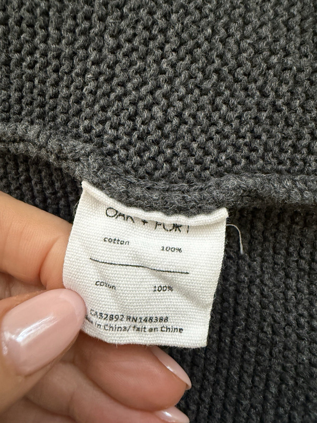 Oak & Fort Grey 100% Cotton Long Open Fronted Cardigan - Small