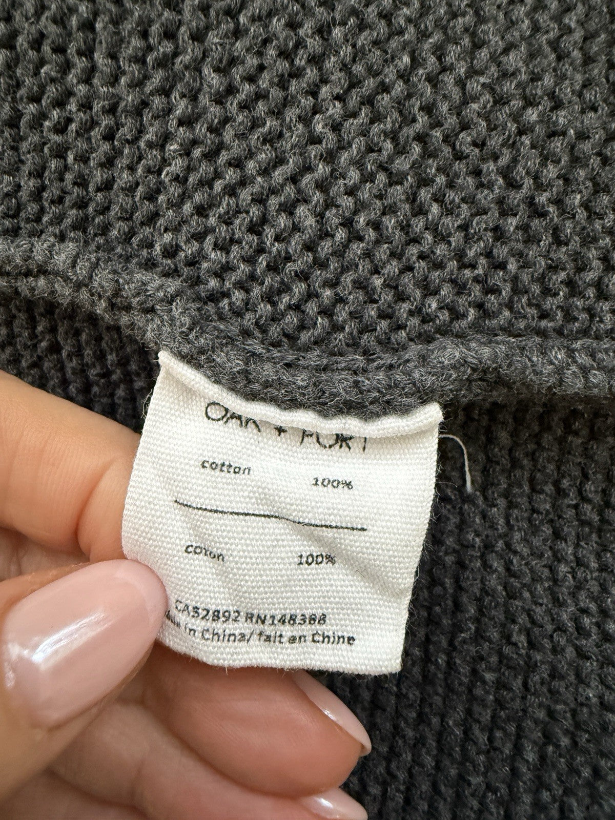 Oak & Fort Grey 100% Cotton Long Open Fronted Cardigan - Small