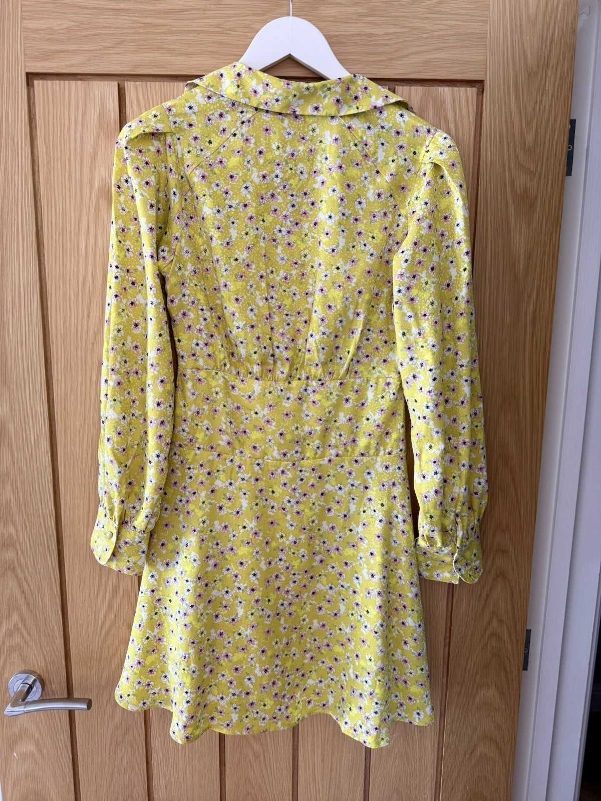 Next Floral V Neck Yellow Dress - UK 6
