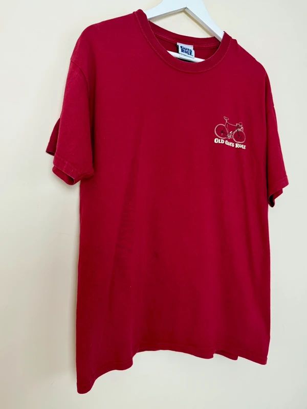 Old Guys Rule Cranky T-Shirt Red Bicycle Graphic Cotton Large