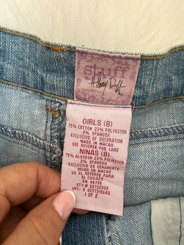 Girls Stuff Hilary Duff Y2K Patchwork Denim Micro Mini Skirt Studded Low Rise W24