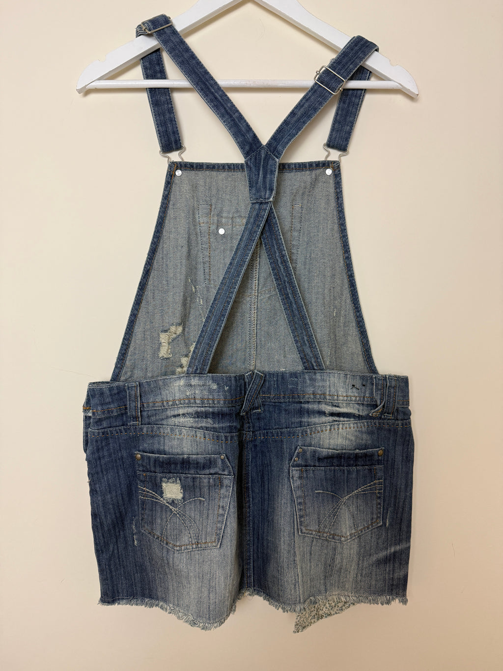 Yes Jeans Dungaree Dress Denim Mini Distressed Y2K Overall UK14