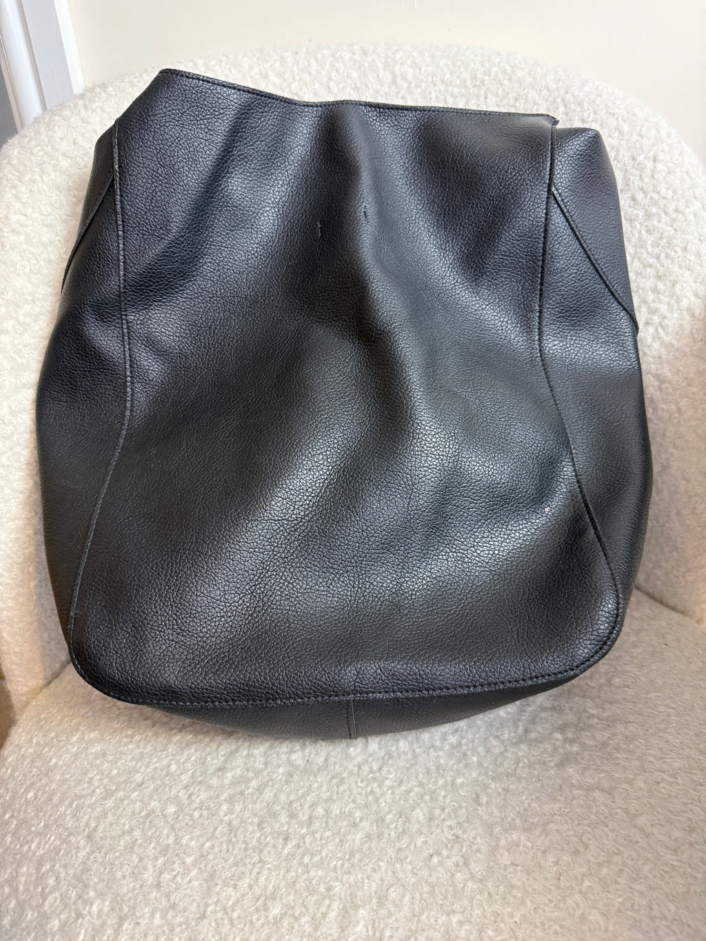 Black Faux Leather Hobo Shoulder Bag Faux Fur Panel Tie Strap Detail
