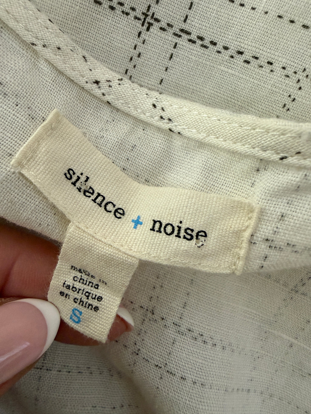 Silence + Noise Cream Check Linen Blend Mini Dress Small
