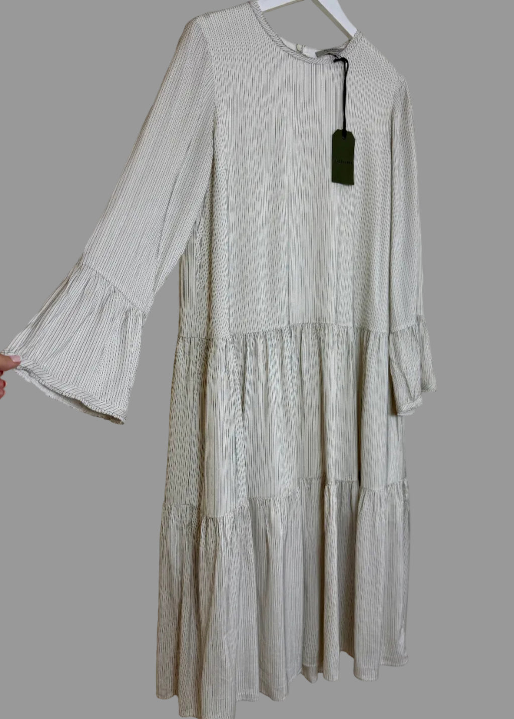 AllSaints Lori Stripe Midi Dress Chalk White Silk Blend UK 14 BNWT
