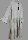 AllSaints Lori Stripe Midi Dress Chalk White Silk Blend UK 14 BNWT