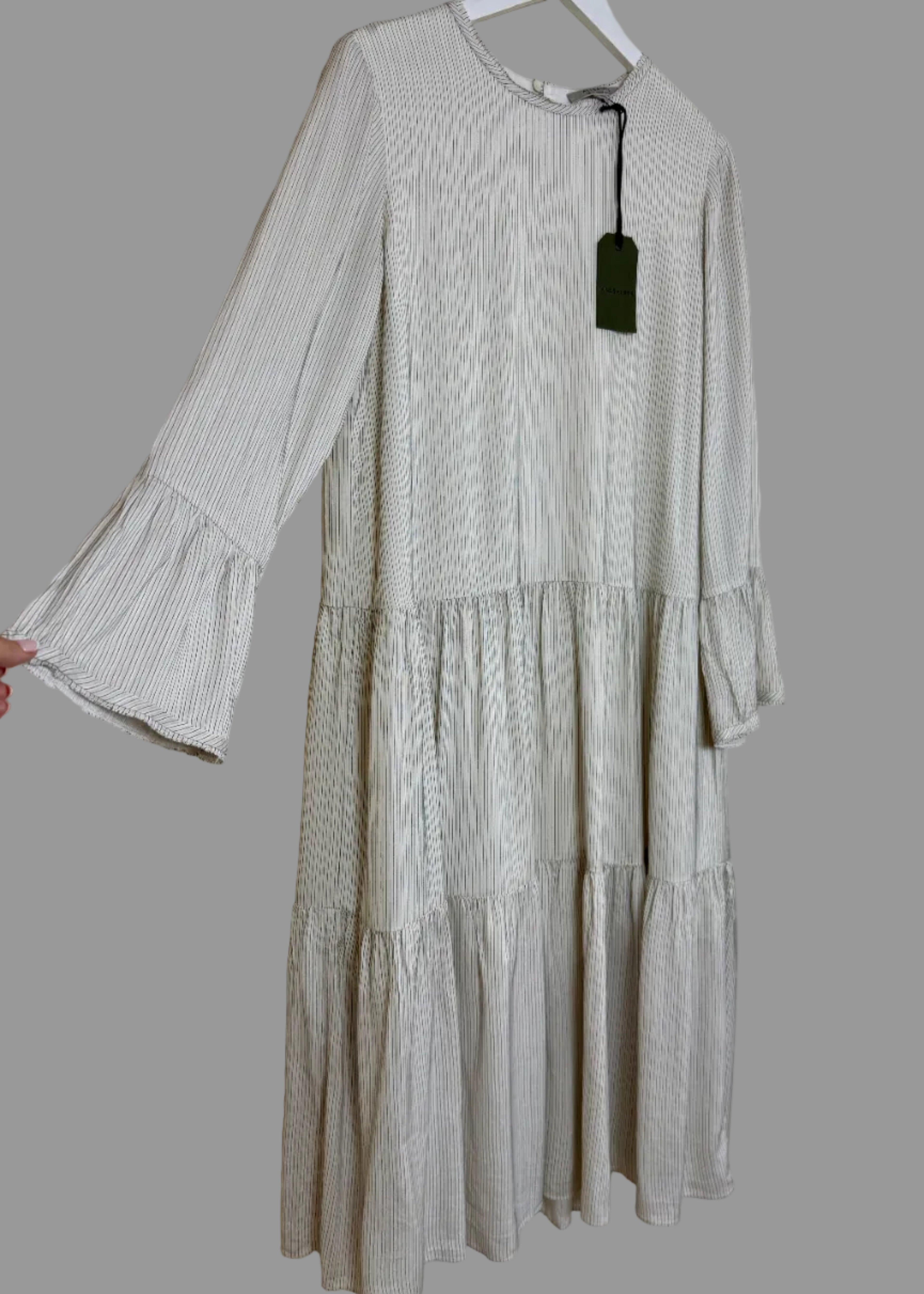 AllSaints Lori Stripe Midi Dress Chalk White Silk Blend UK 14 BNWT