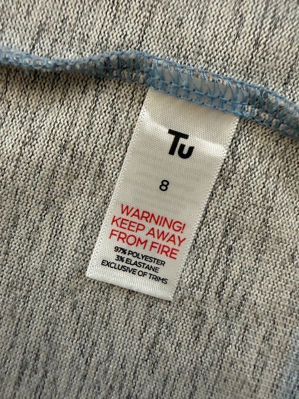 TU Jersey Top Blue Tan Long Sleeve Crew Neck Dip Hem Lightweight UK8