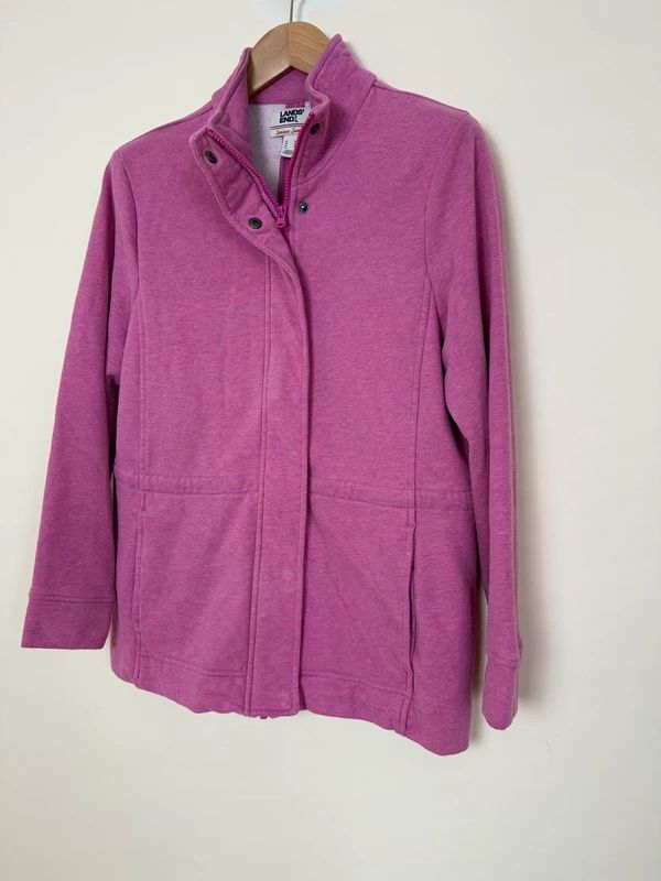 Lands End Serious Sweats Pink Zip Fleece Jacket Cotton Blend Medium