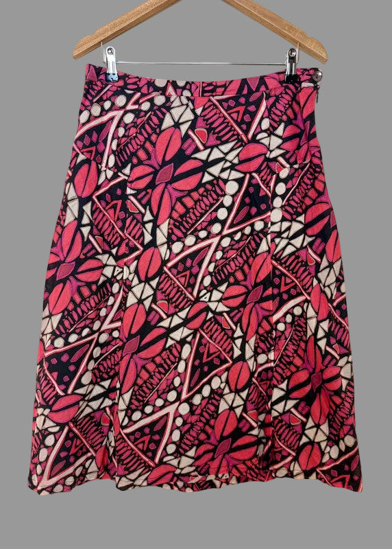 Adini Pink Black White Geo Print A Line Skirt - Large