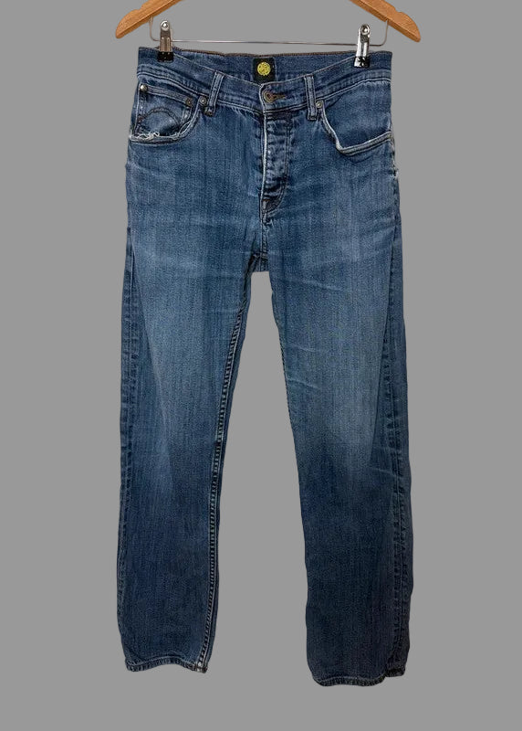 Pretty Green Mid Wash Distressed Button Fly Jeans - 30R