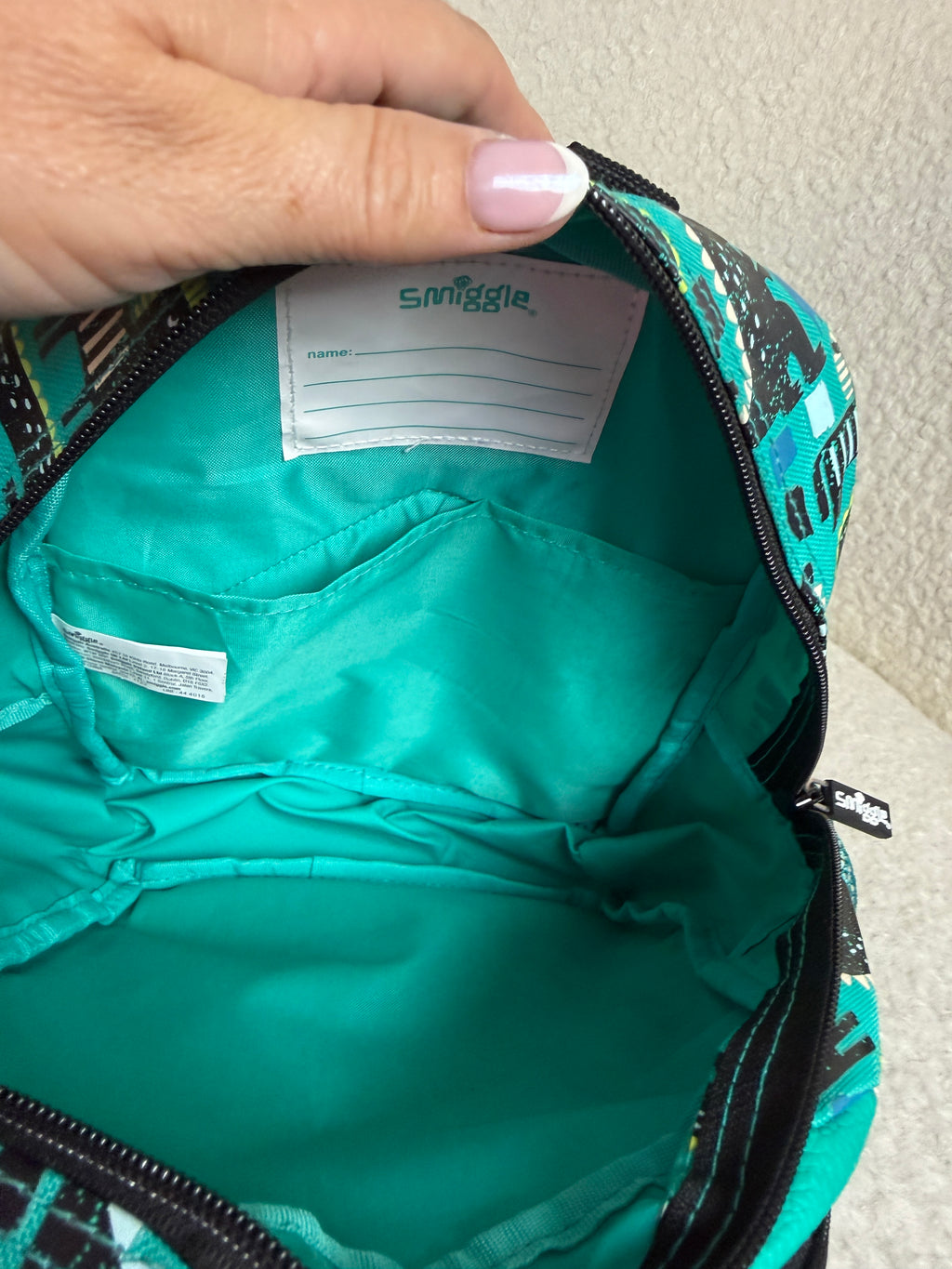 Smiggle Teeny Tiny Backpack Teal Dinosaur Animal Print Kids BNWOT