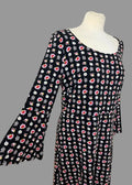 Boden Miriam Tunic Dress Black Geometric Floral Bell Sleeve Jersey UK16L