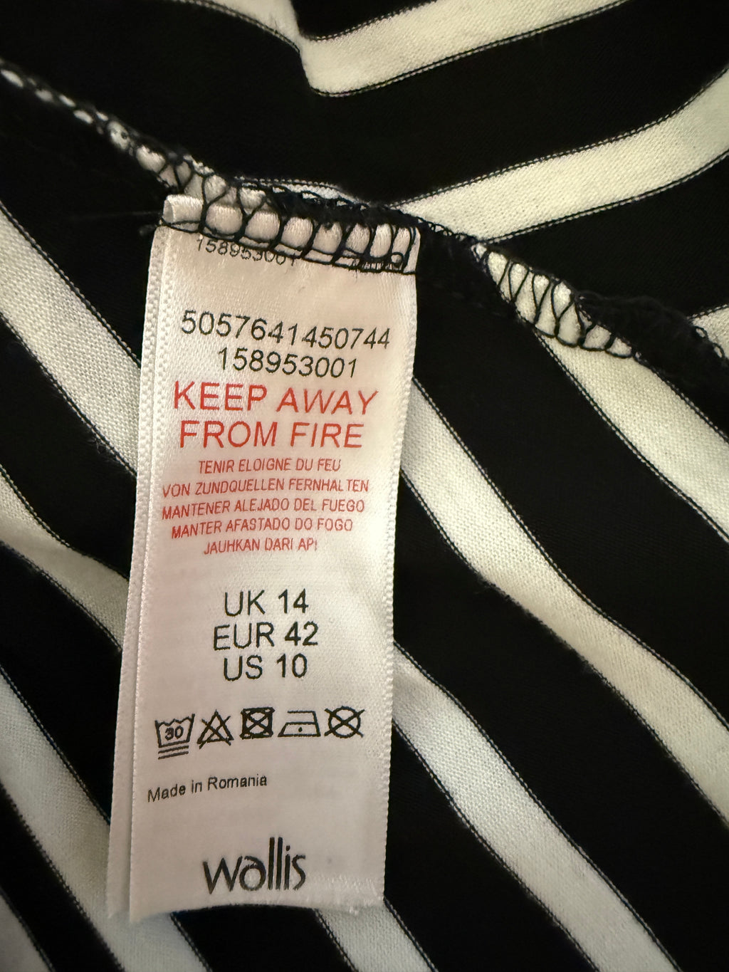 Wallis Black White Stripe Twist Front Midi Dress UK14