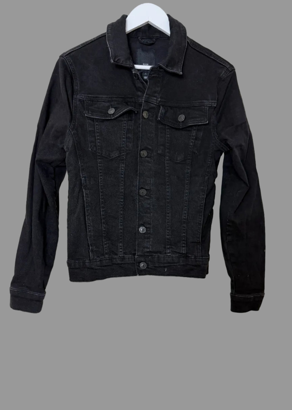 River Island Denim Jacket Black Stretch Slim Fit Trucker Womens