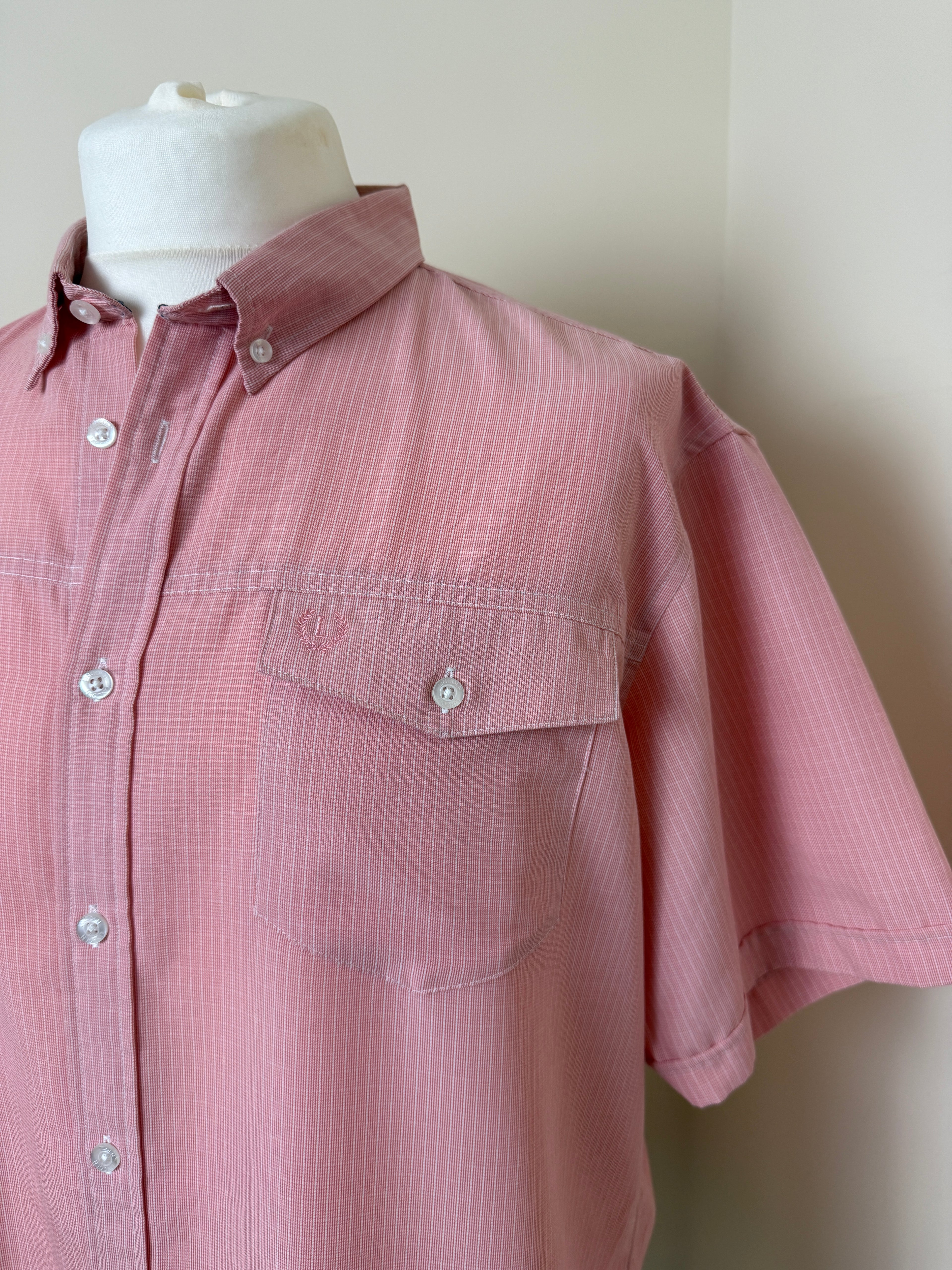 Lincoln Pink Micro Check Short Sleeve Shirt Mens XL