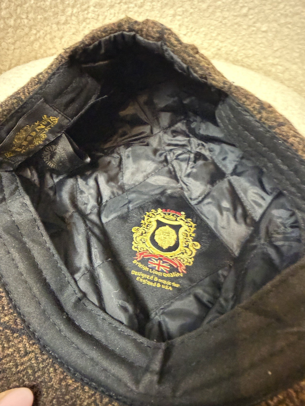 Mens Lion Wool Flat Cap Peaky Blinders Traditional Brown Check Lined