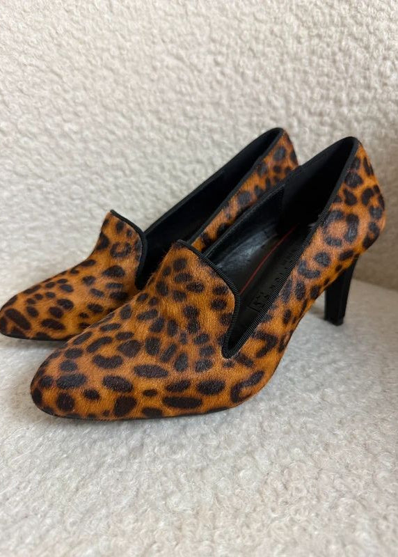M&S Insolia Leopard Print Pony Skin Effect Leather Heels – Brown UK 3.5 Wide Fit BNWT