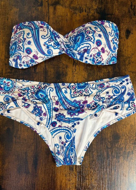 Marie Meili Paisley Bandeau Bikini Strapless Blue Purple UK16