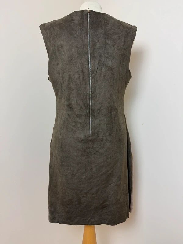 Stella Morgan Faux Suede Zigzag Shift Dress Khaki UK14 Sleeveless