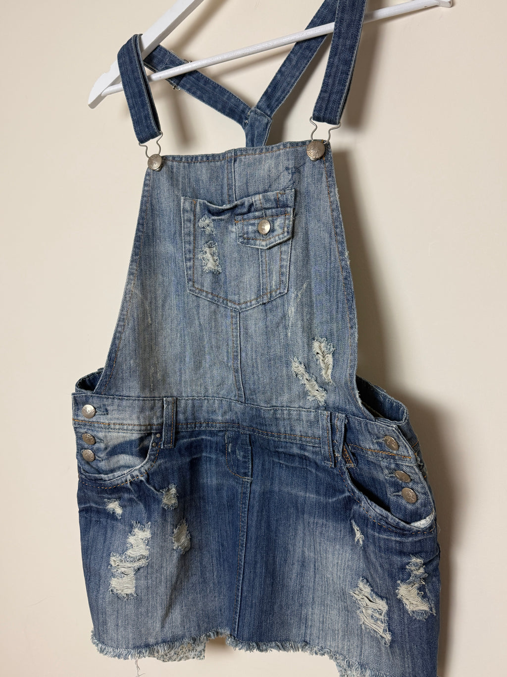 Yes Jeans Dungaree Dress Denim Mini Distressed Y2K Overall UK14