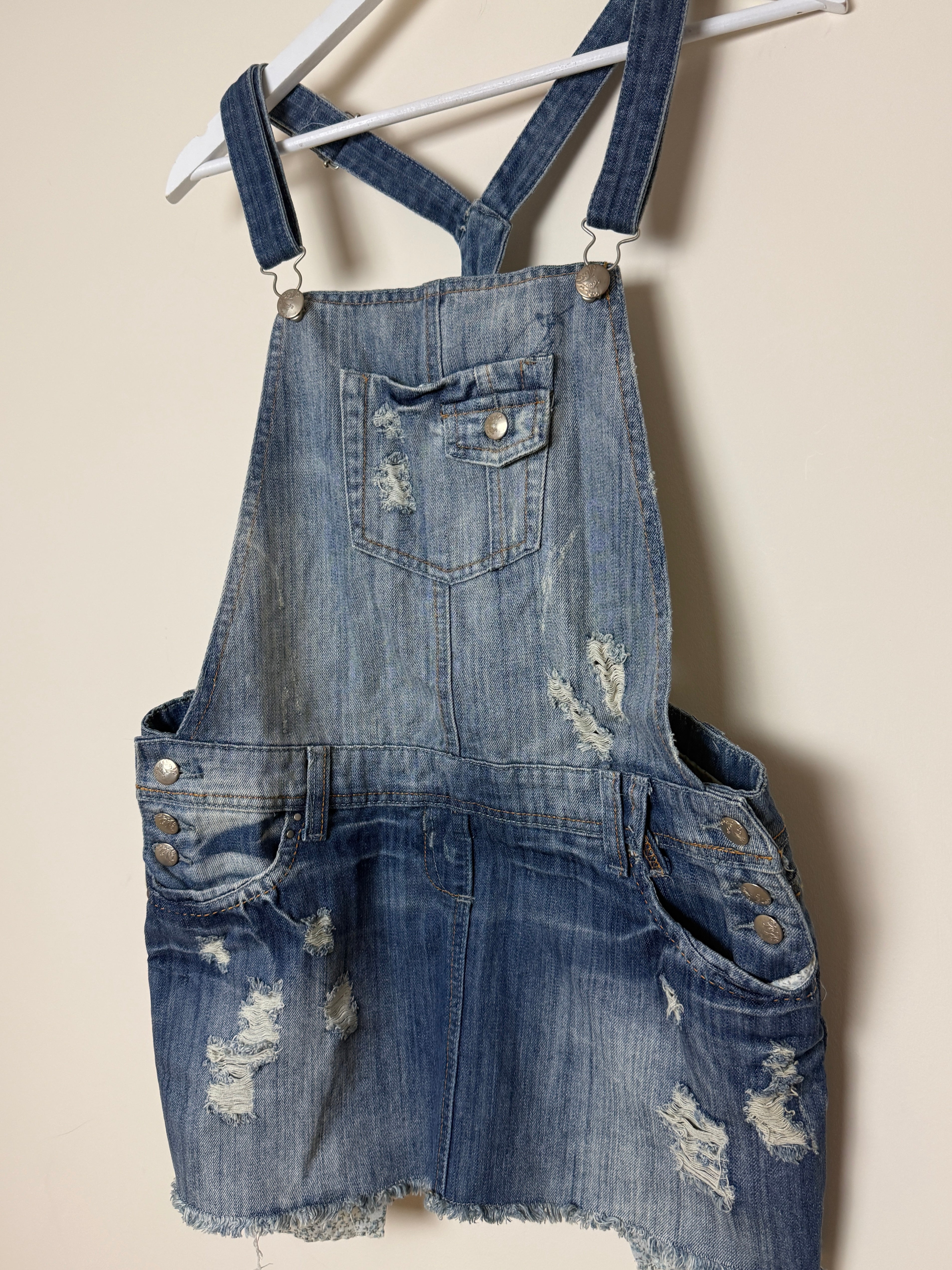 Yes Jeans Dungaree Dress Denim Mini Distressed Y2K Overall UK14