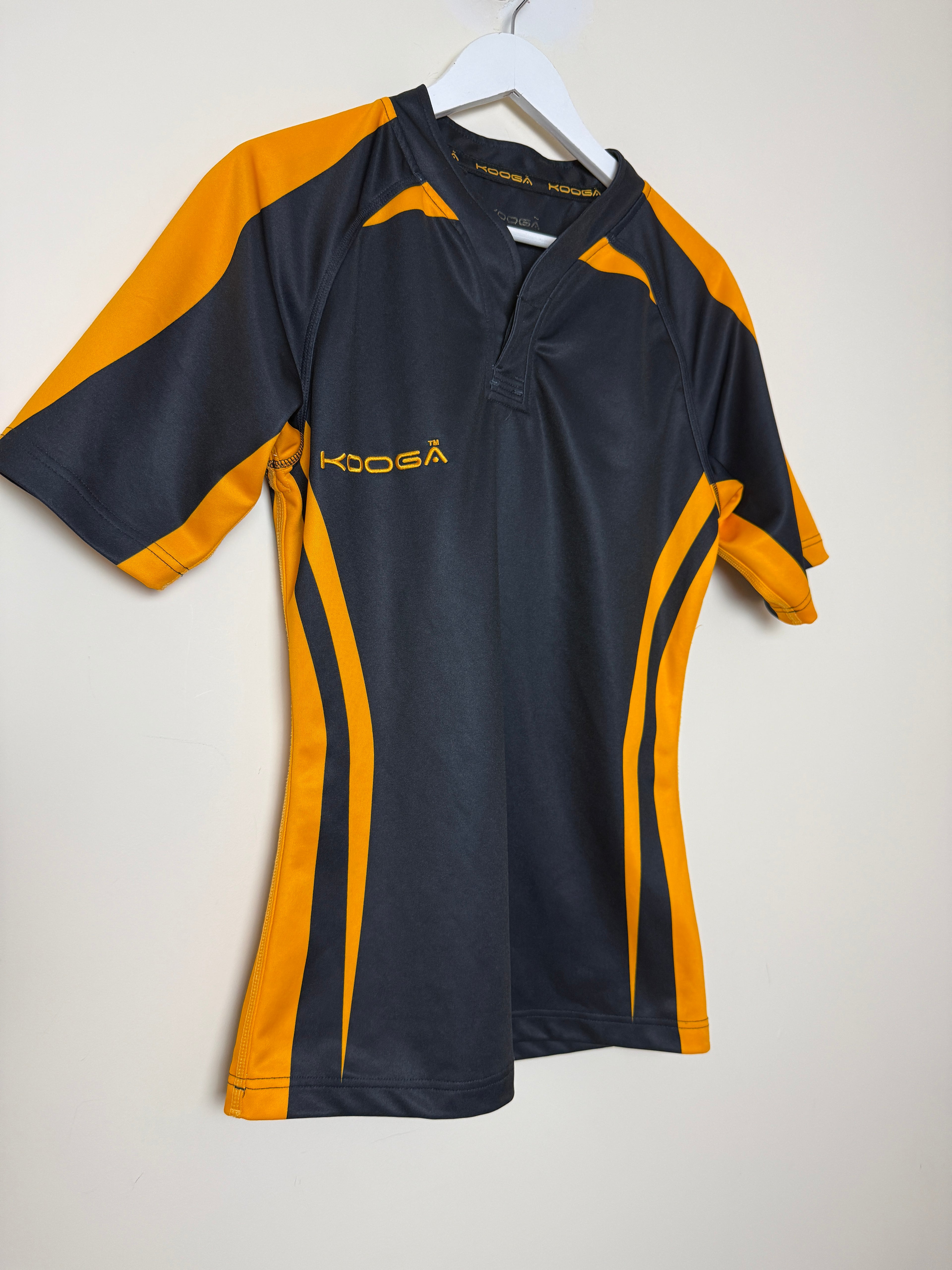 Kooga Performance Rugby Top Black Orange Compression Fit Evaporex Short Sleeve Large
