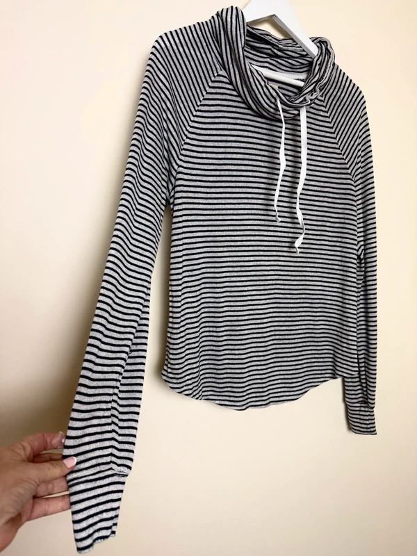 Hollister Black White Stripe Cowl Neck Sweatshirt - Large