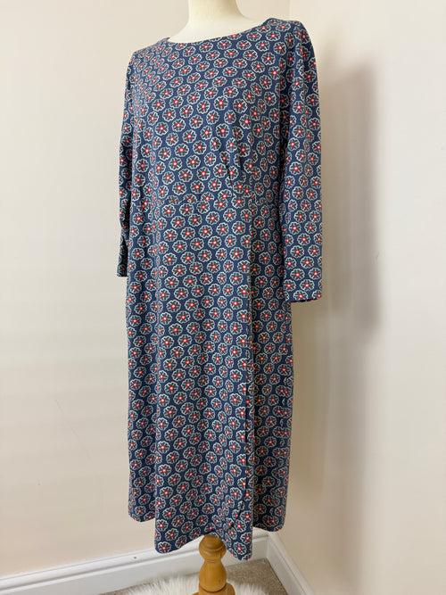 Adini Blue Floral Print Cotton Midi Dress Long Sleeve UK18