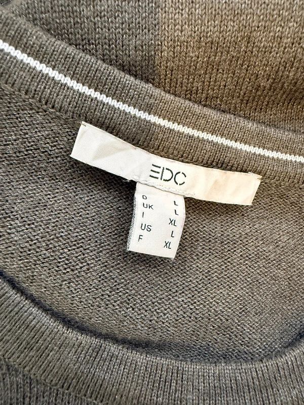 EDC Jumper Dress Olive Green Knit Knee Length Crew Neck Long Sleeve Large