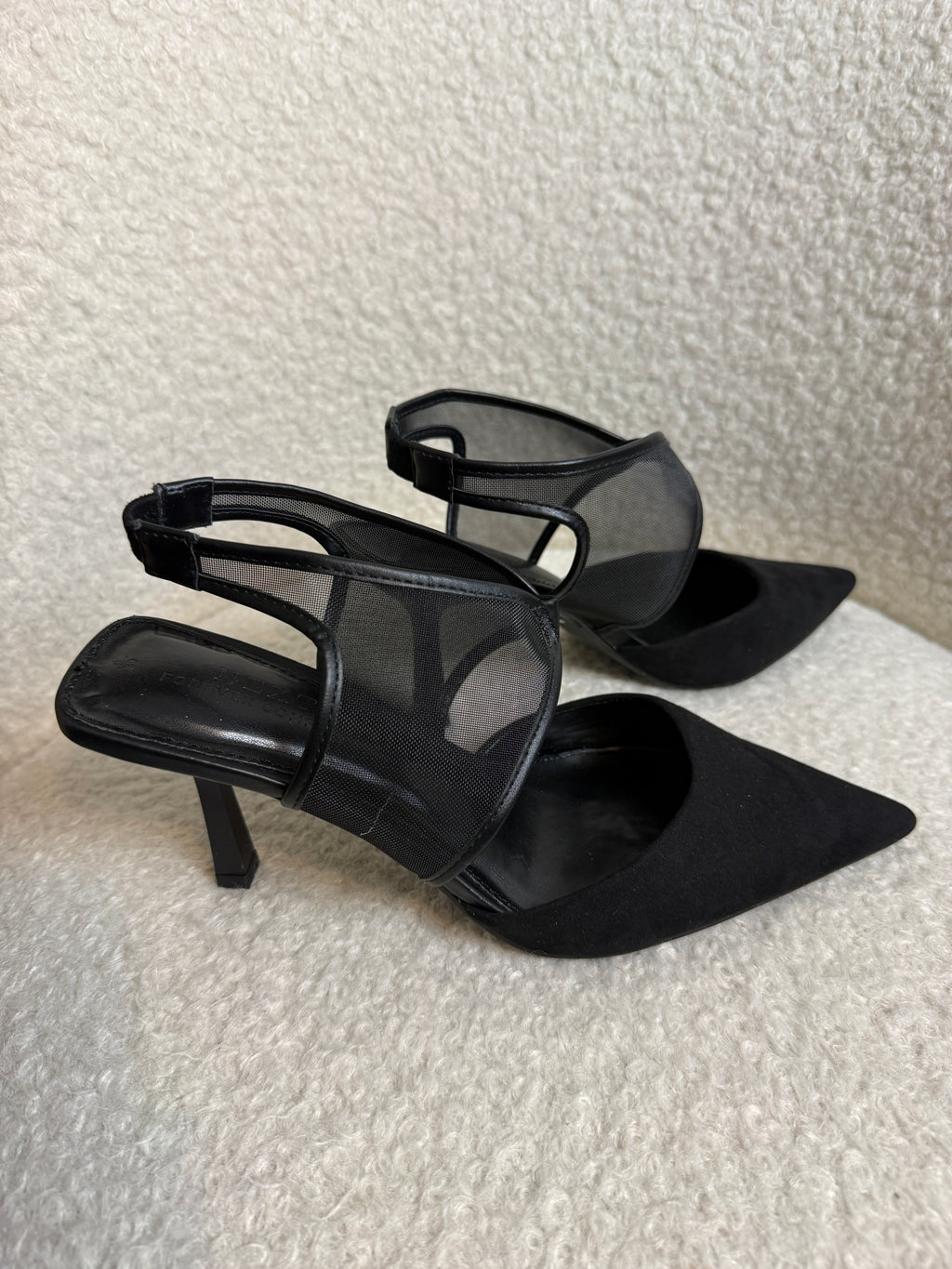 Next Forever Comfort Black Mesh Slingback Heels UK6 Pointed Cross Strap