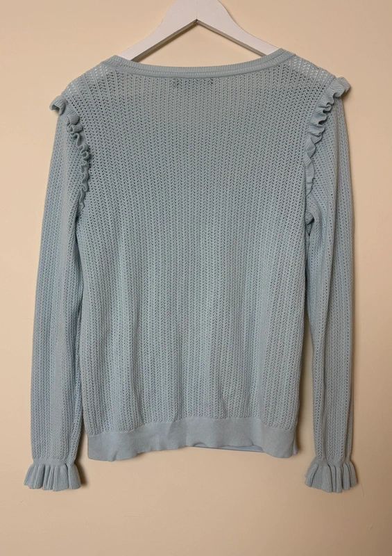 Ralph Lauren Pastel Blue Lace Knit Jumper Ruffle Shoulder Camisole Layered XL