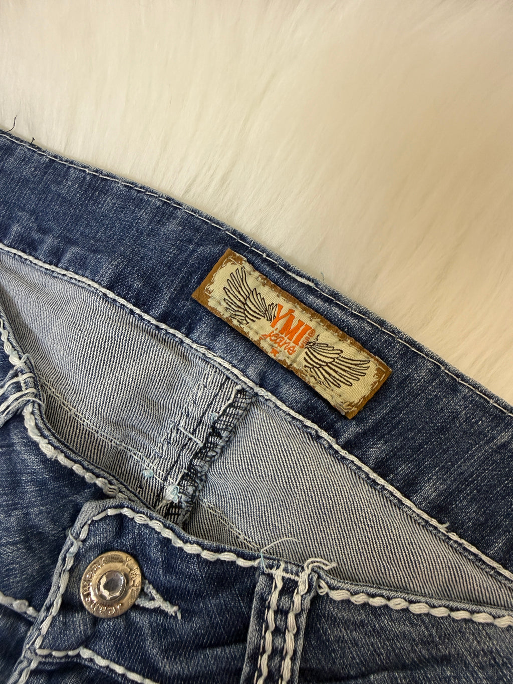 YMI Wannabetterbutt Y2K Western Denim Shorts Dark Wash Contrast Stitch Stud Detail UK10