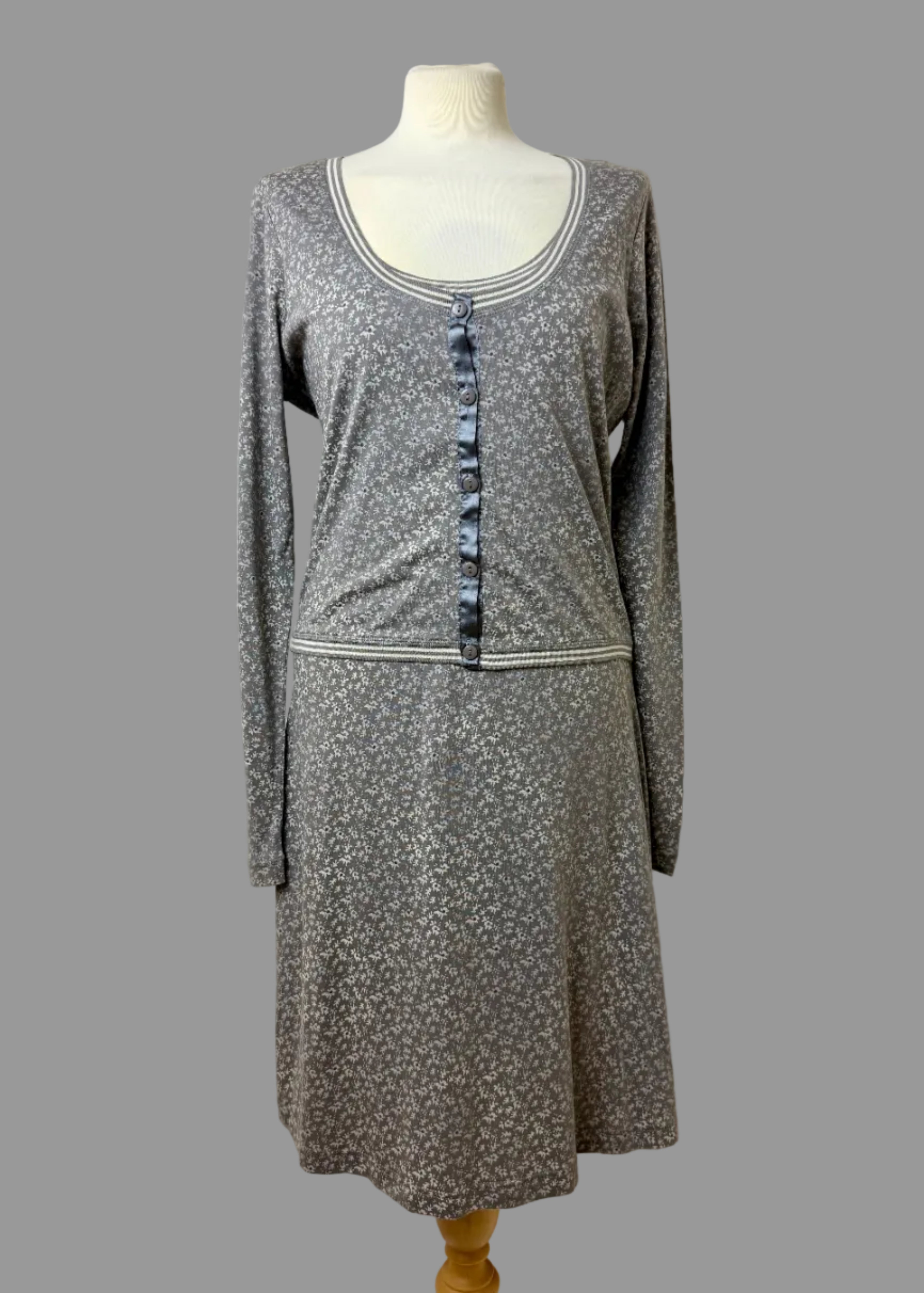 Sandwich Grey Floral Long Sleeve Midi Dress Size Large Casual