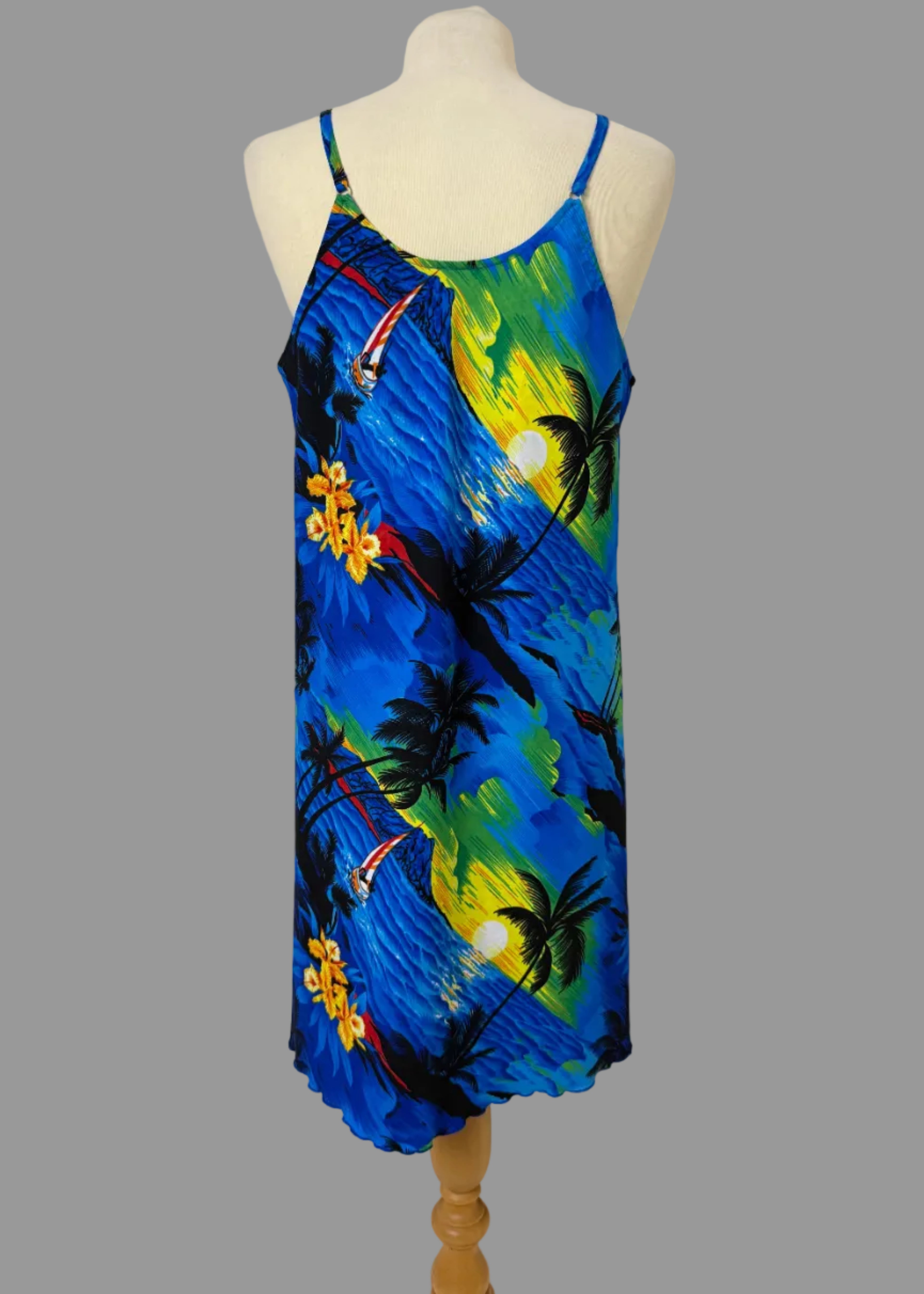Rima Beachwear Tropical Palm Tree Hawaiian Sundress Blue Size L