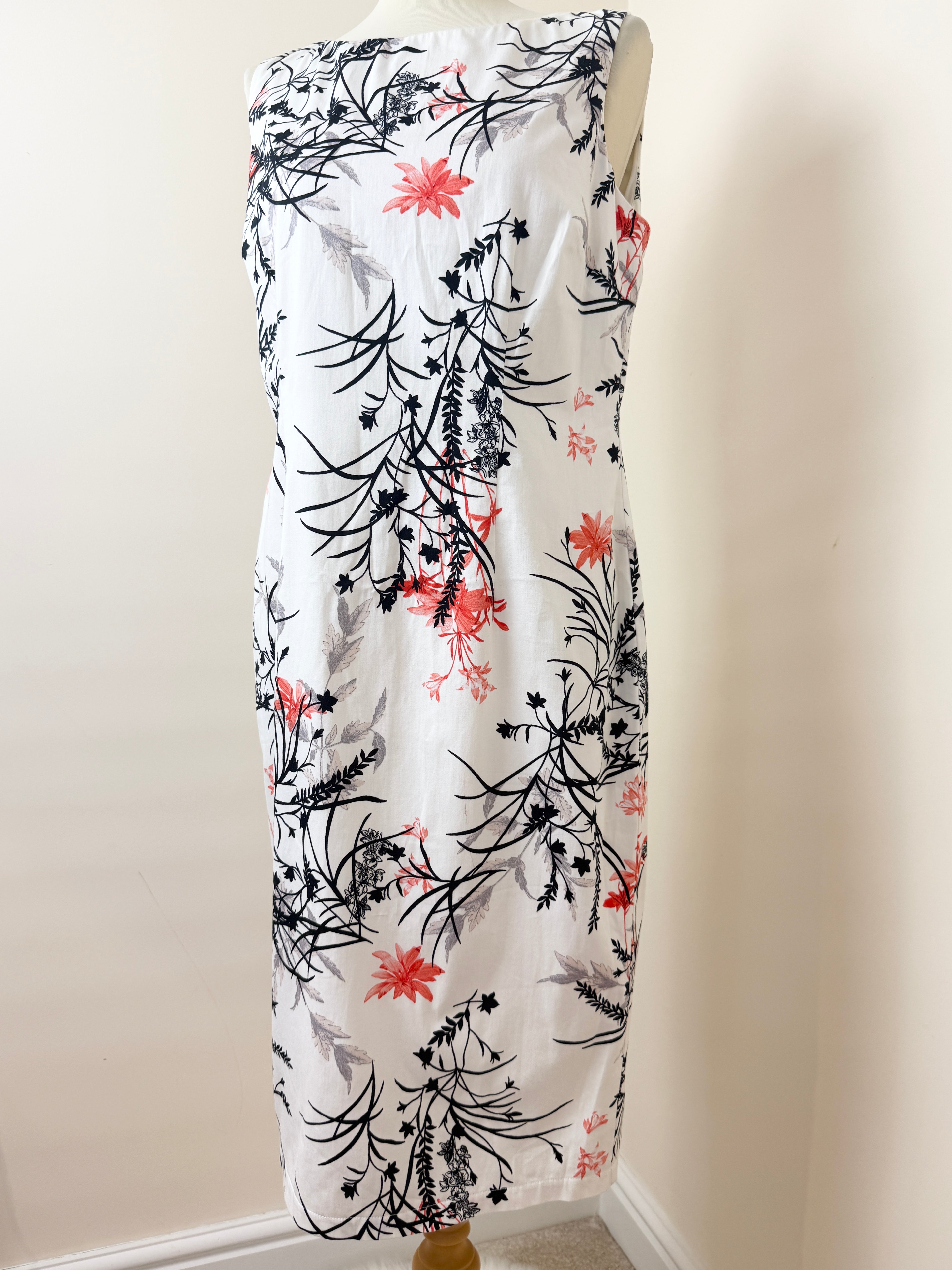 M&S Ivory Floral Pencil Dress UK14 Sleeveless Scoop Neck Structured Stretch