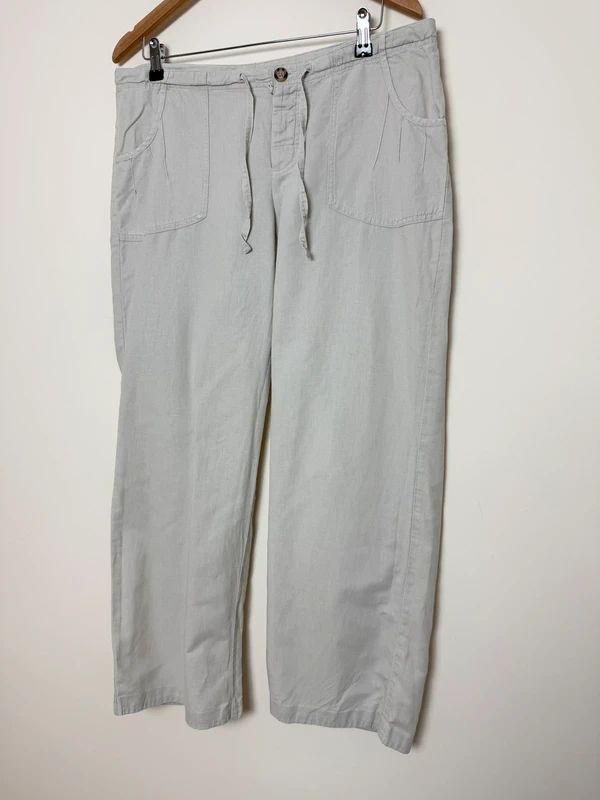 Columbia Linen Trousers Wide Leg Drawstring Embroidered UK12