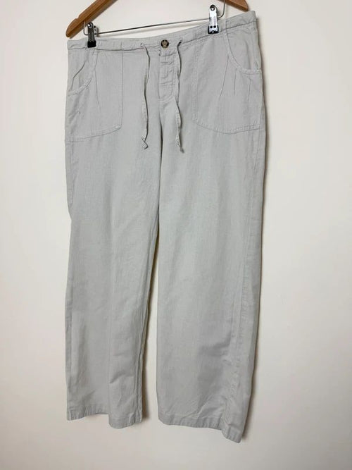 Columbia Linen Trousers Wide Leg Drawstring Embroidered UK12
