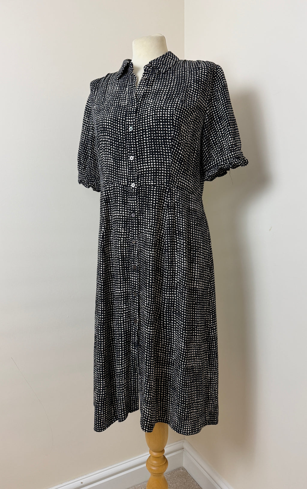 Whistles Black White Spot Print Long Sleeve Midi Shirt Dress UK 12 – Pre-Loved