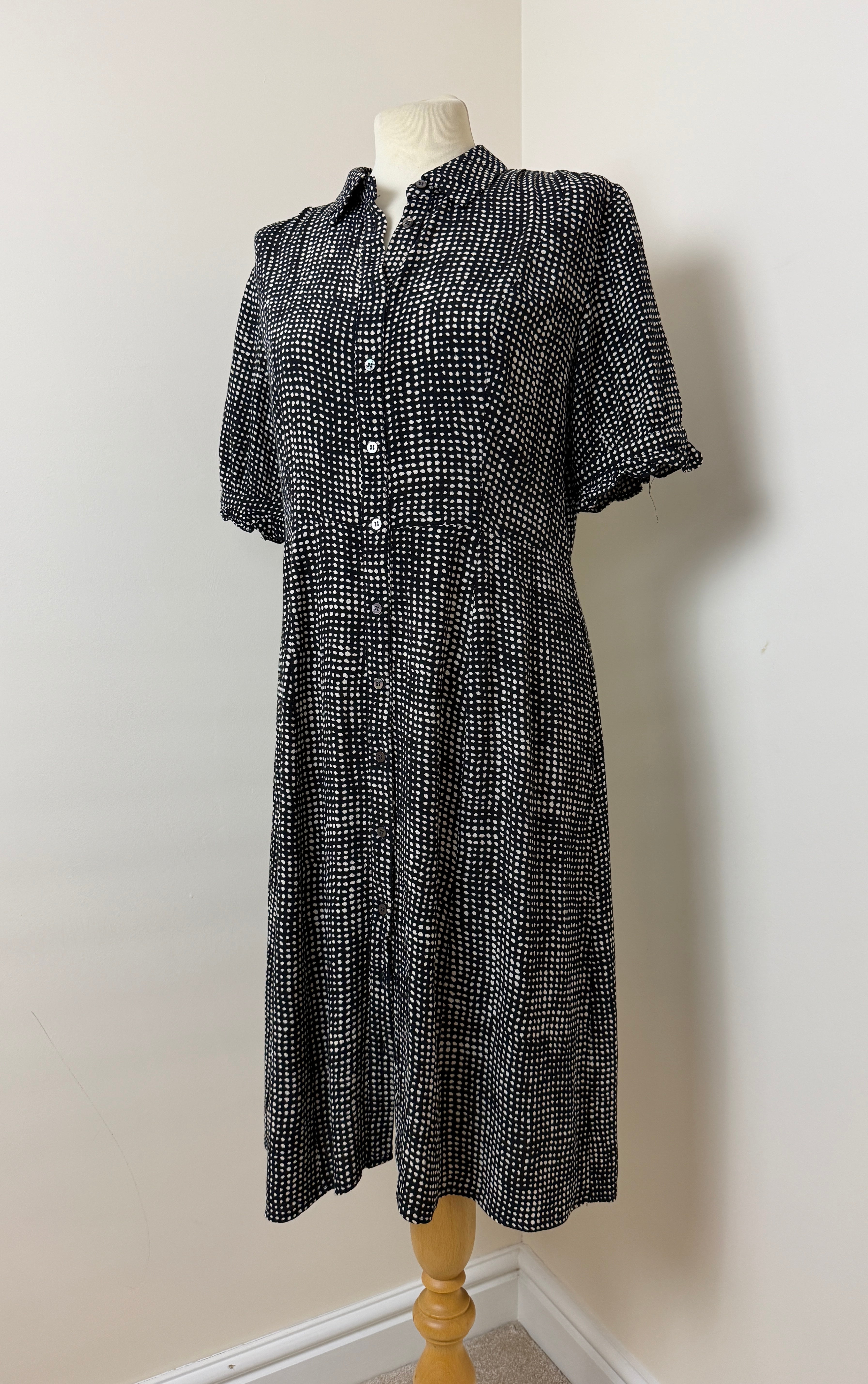 Whistles Black White Spot Print Long Sleeve Midi Shirt Dress UK 12 – Pre-Loved