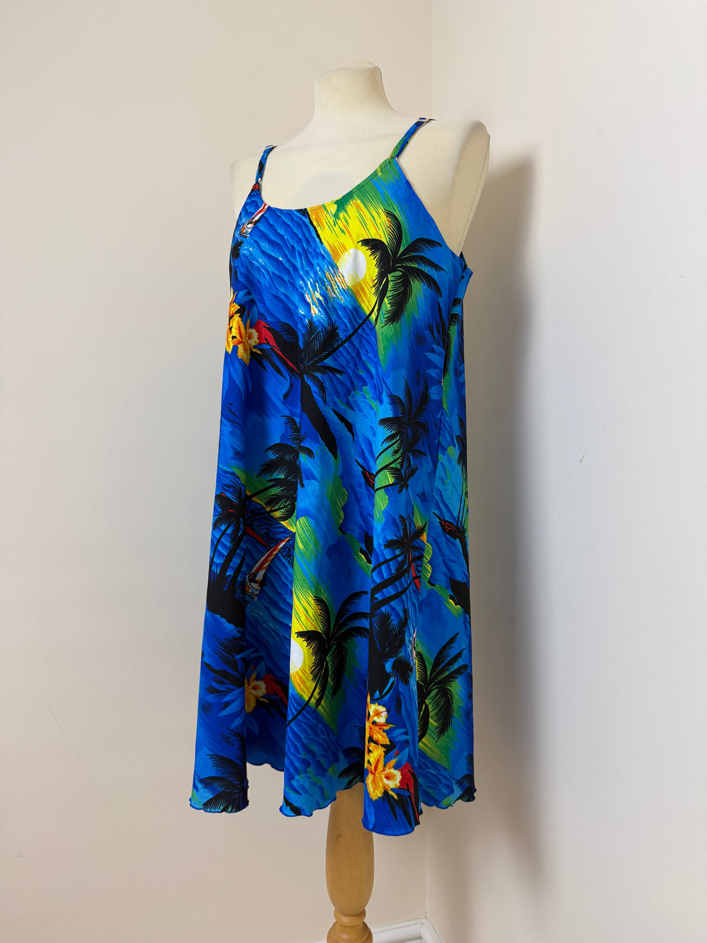Rima Beachwear Tropical Palm Tree Hawaiian Sundress Blue Size L