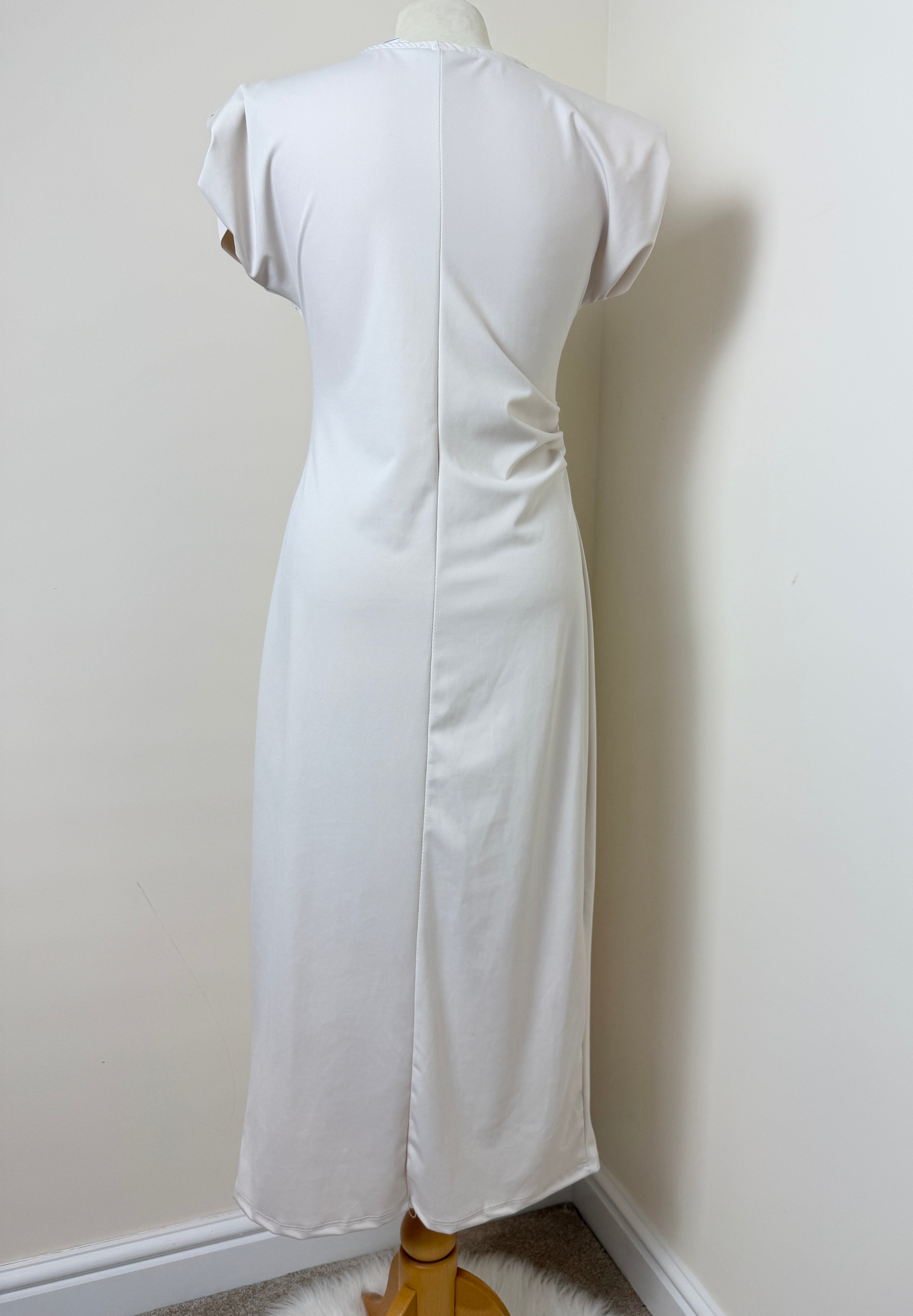 Luxtyle Ivory Draped Ruched Maxi Dress UK 10 Stretch BNWT