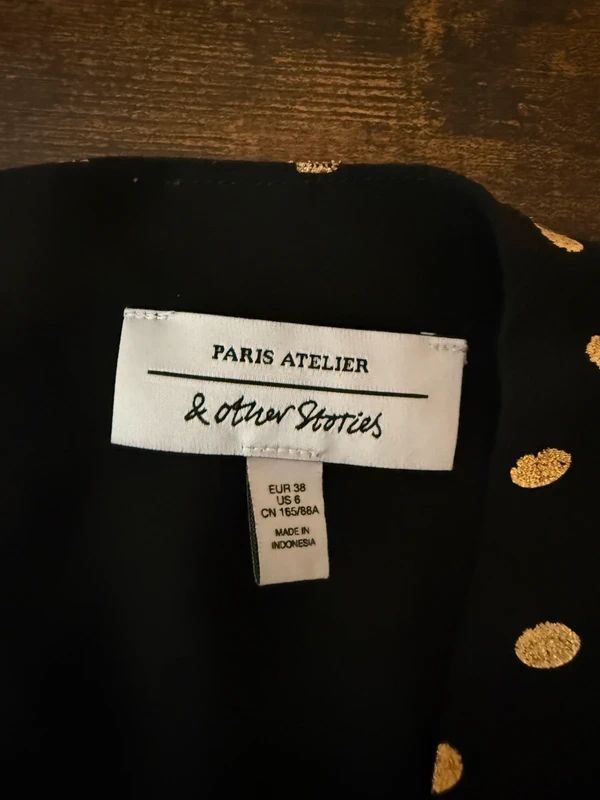 & Other Stories Black Gold Metallic Polka Dot Blouse UK10 Ruffle Sleeve