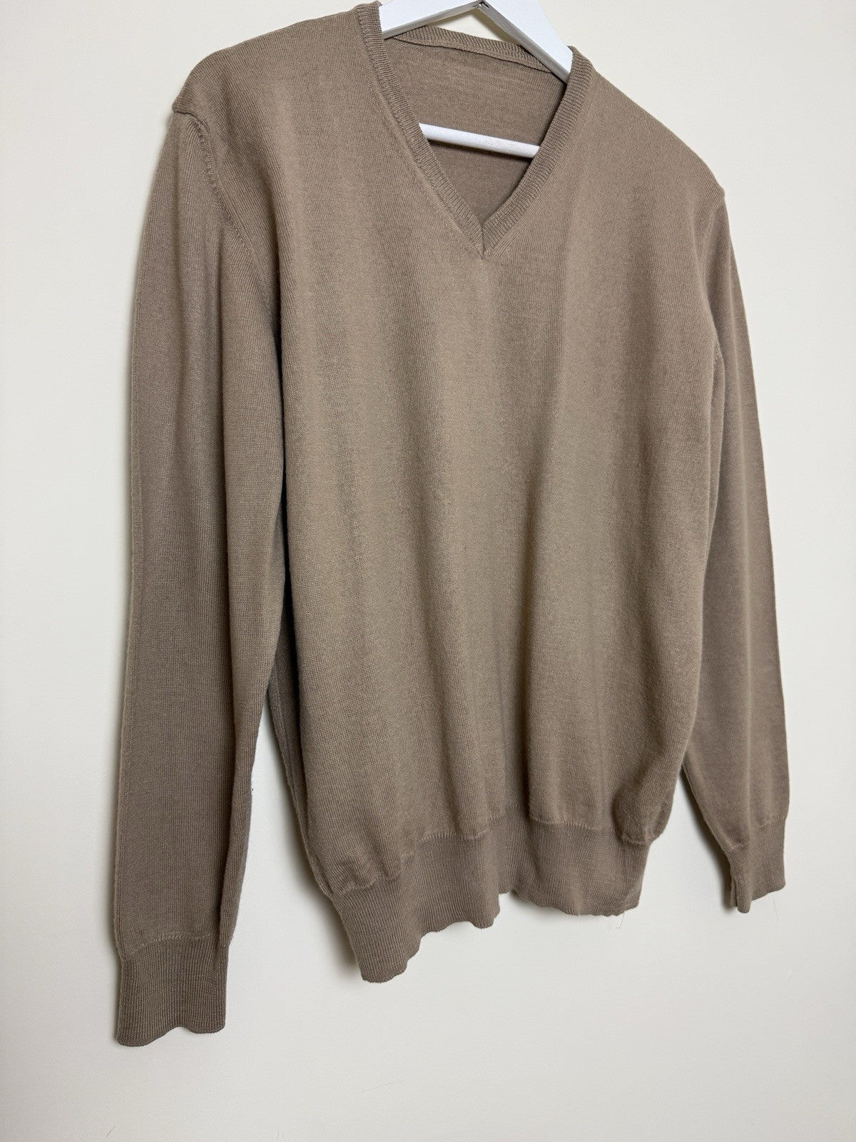 Caramel Merino Wool Blend V Neck Long Sleeve Jumper  - XL